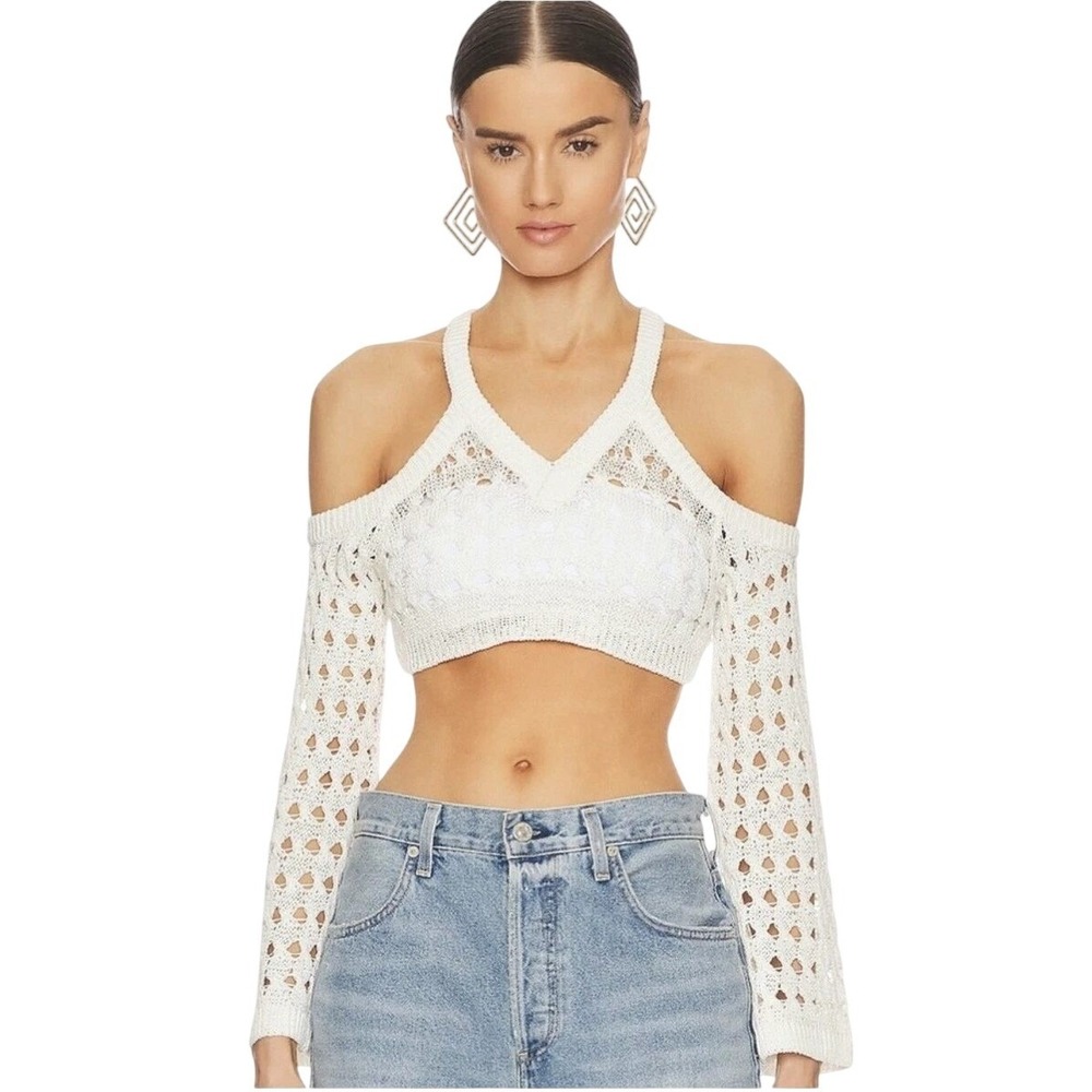 NBD Marcella‎ Open Cable Cropped Pullover In Ivory White Sz XS NEW